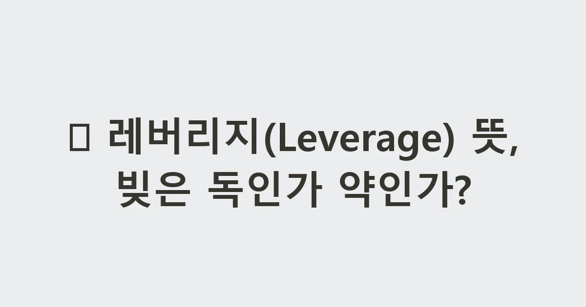 🔩 레버리지(Leverage) 뜻, 빚은 독인가 약인가?